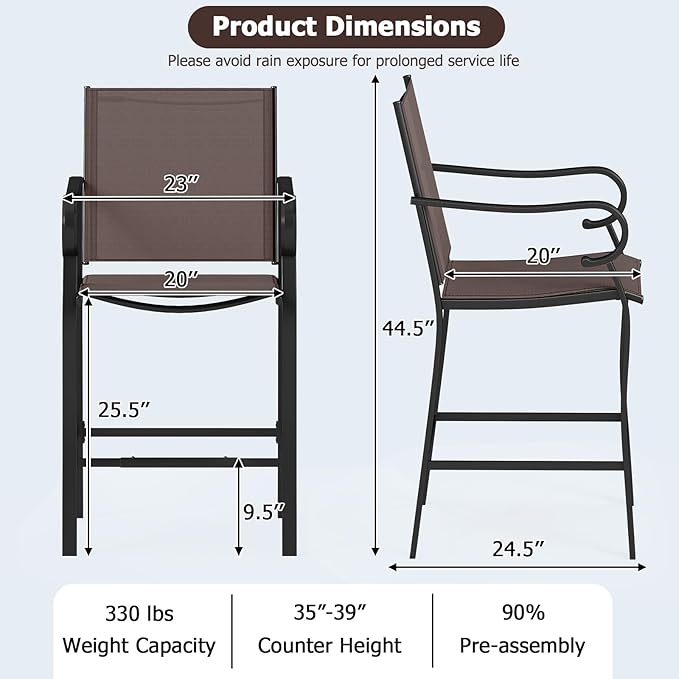 Tangkula Outdoor Bar Stools Set of 2, High Bistro Chairs - Image 3