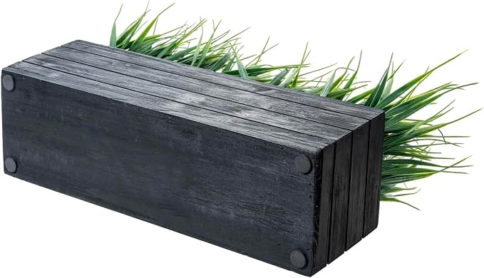 MyGift 14 Inch Artificial Green Grass Plant in Vintage Black Wood Planter - Image 7