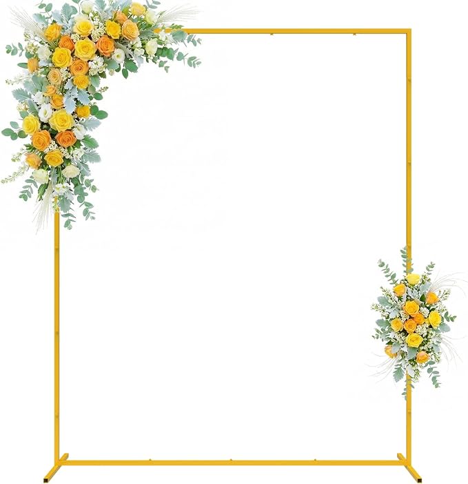 Wokceer Backdrop Stand Square Wedding Arch 6.6FT x 5.2FT Gold Metal Balloon by Wokceer