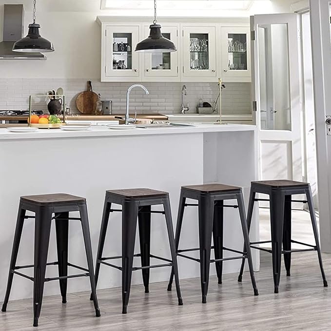Andeworld Bar Stools Set of 4 Stackable Metal Bar Stools Industrial Counter - Image 8