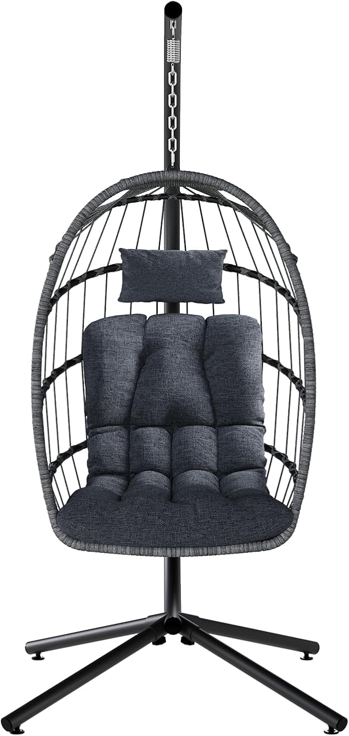 SWITTE Egg Chair Outdoor with Stand, Indoor Wicker Hanging Egg Swing Chair with - Image 9
