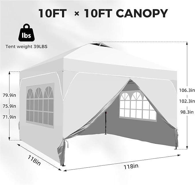 10x10 FT Pop Up Canopy, 1-Button Push Instant Canopy Tent - Image 5
