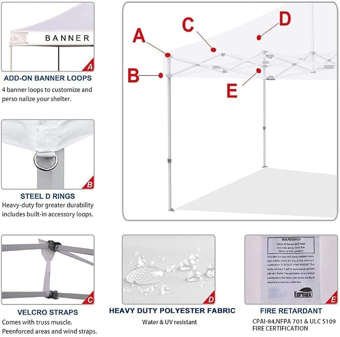 Eurmax USA New 10x10 Pop Up Canopy Replacement Canopy Tent Top Cover, Instant - Image 4