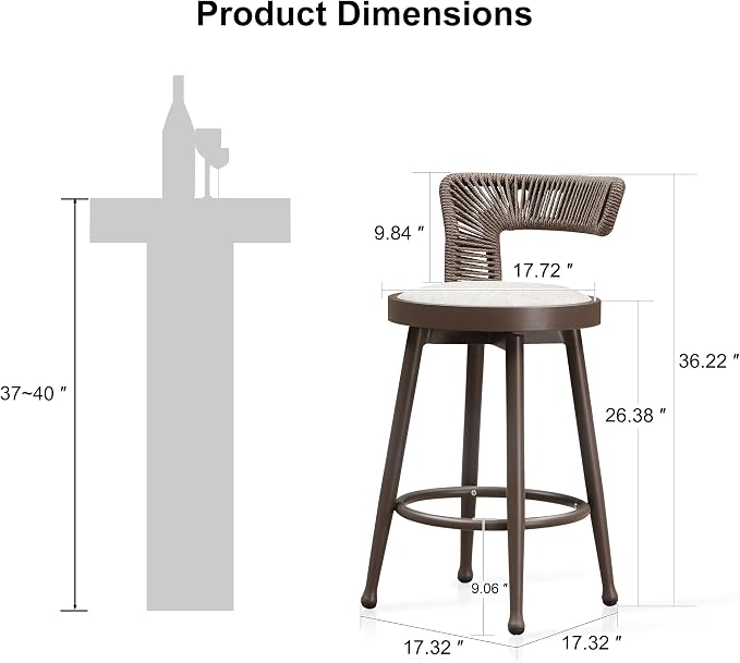 PURPLE LEAF Outdoor Swivel Counter Height Stools Set of 4 Metal Modern Rattan - Image 3