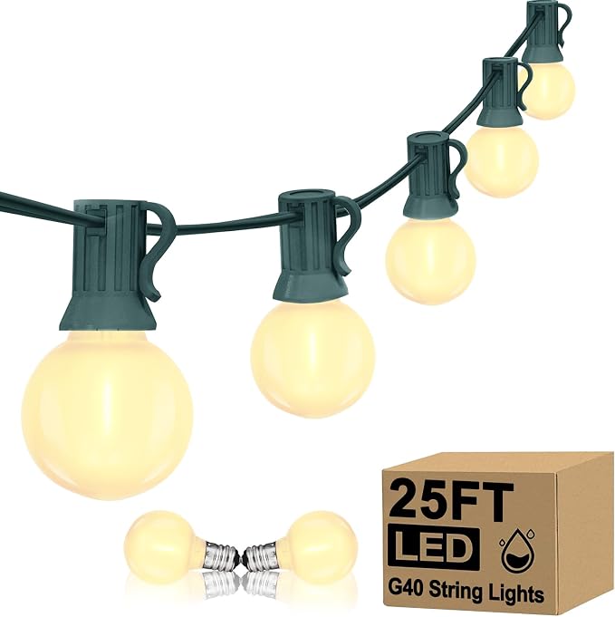 25Ft Outdoor Christmas Lights, Dimmable G40 LED Patio String Lights by Goothy