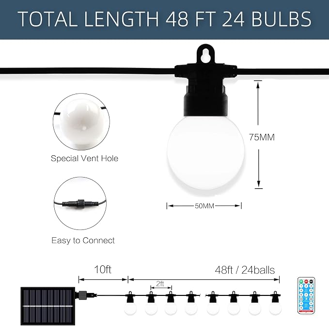 PURPLE LEAF Solar String Lights Outdoor Led Shatterproof 48 Ft 24 Bulbs - Image 5