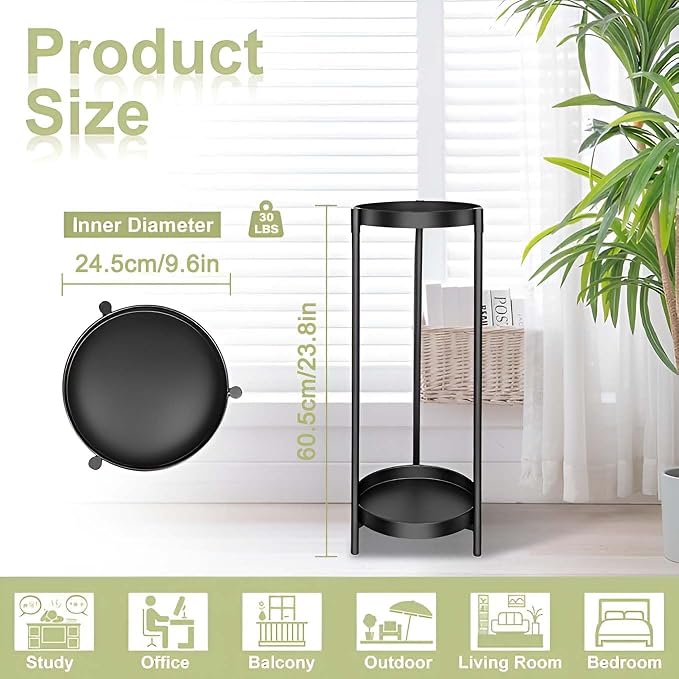 Plant Stand Indoor Outdoor, 2 Tier 24" Tall Black Flower Pot Plant Stands - Image 2