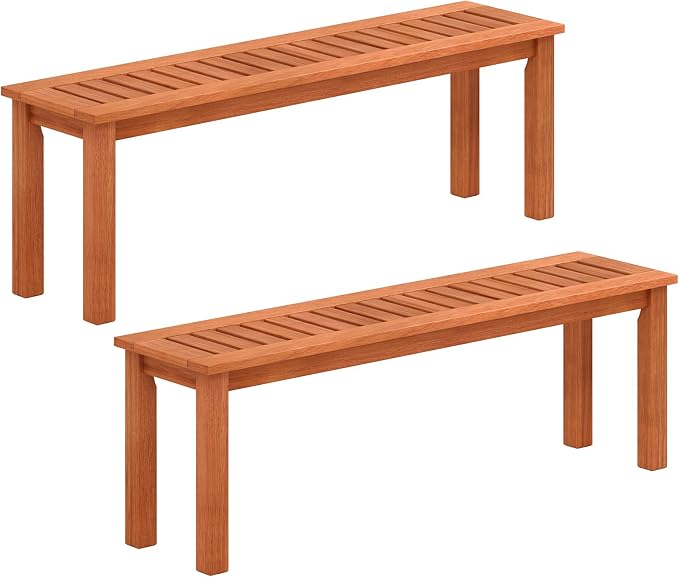 Tangkula 47 Inch Patio Wood Bench, 2-Person Backless Bench w/Slatted Seat by TANGKULA