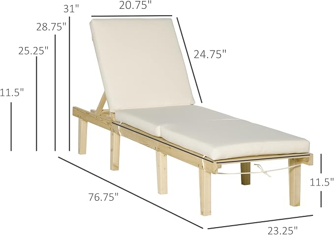 Outsunny Chaise Lounge Chair for Outdoor, Wood Outdoor Chaise Lounge - Image 3
