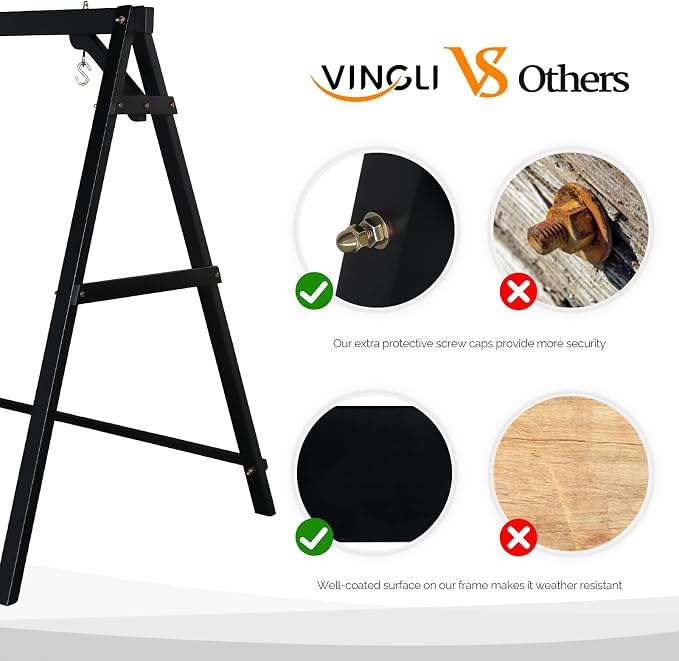 VINGLI Heavy Duty 660 LBS Wooden Swing Frame - Image 3