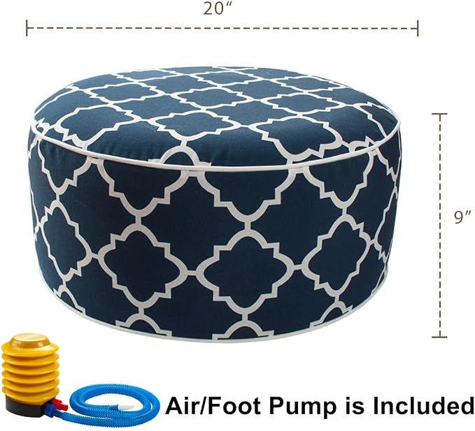 Outdoor/Indoor Inflatable Ottoman Pouf D20 xH9, All Weather Round Footstool - Image 2