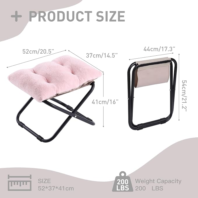 LITA Folding Footrest Stool, Portable Ottoman Foot Rest, Upholstered Small - Image 3