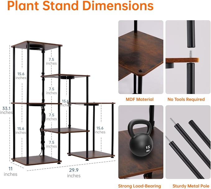 Bstrip Plant Stand Indoor with Grow Light, 7 Tier Flower Stand with Plant Light - Image 6