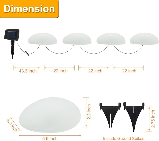 SUNNYPARK Solar Garden Lights Outdoor Set of 4 Plastic Pebble Shape Decorative - Image 3