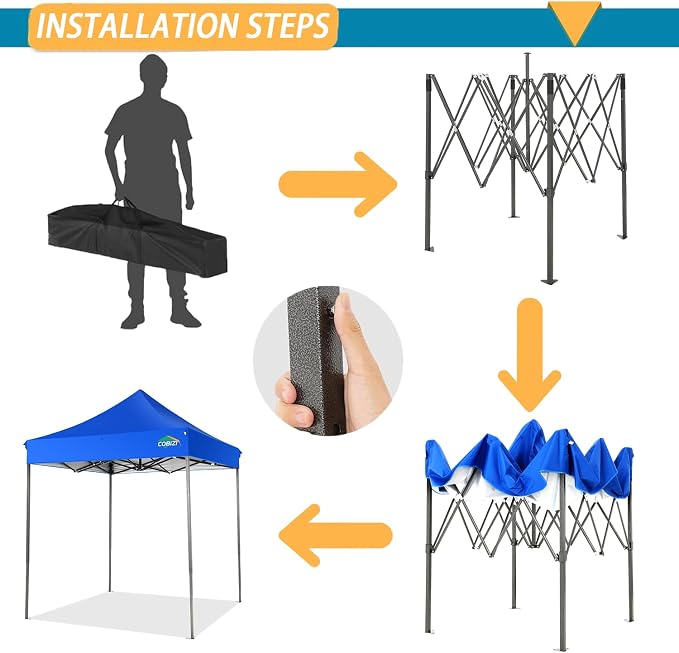 COBIZI 6.6x6.6 Pop Up Canopy Without Sidewall, Heavy Duty Canopy UPF 50+ All - Image 5