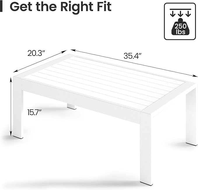 All-Weather Aluminum Outdoor Coffee Table, Modern Coffee Table - Image 2