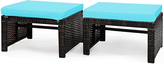 Tangkula 2 Pieces Patio Rattan Ottomans, All Weather Outdoor Footstool Footrest by TANGKULA