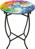 Outdoor Side Table for Small Spaces, 14 Inch Round Metal End Table for Patio by Plant+Castle