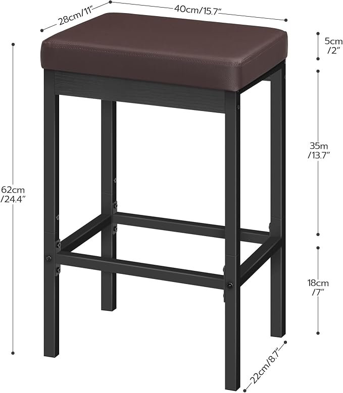 HOOBRO Bar Stools, 24.8-Inch Height Stools, Breakfast Barstools, Kitchen Bar - Image 3