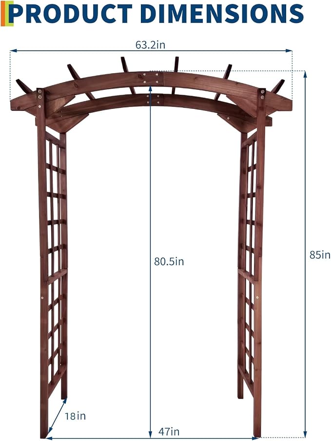 85 in Wooden Garden Arbor, Solid Fir Wood Trellis - Image 3