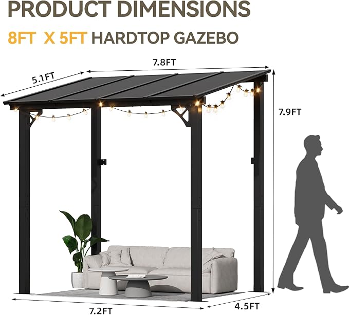 Aoxun 8' x 5' Gazebo for Patio, Gazebo Pergola - Image 5