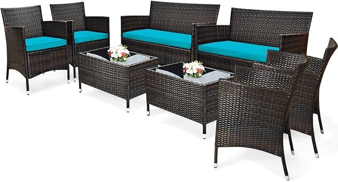 COSTWAY 8PCS Rattan Patio Furniture Set, Outdoor Wicker Rattan Chairs by COSTWAY