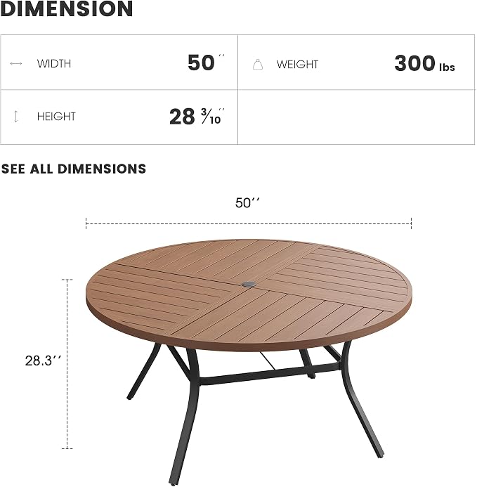 Patio Dining Table for 6, Round Metal Outdoor Table - Image 2