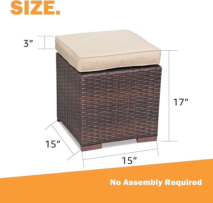 Patiorama 2 Pieces Assembled Outdoor Patio Ottoman, Indoor Outdoor All-Weather - Image 3