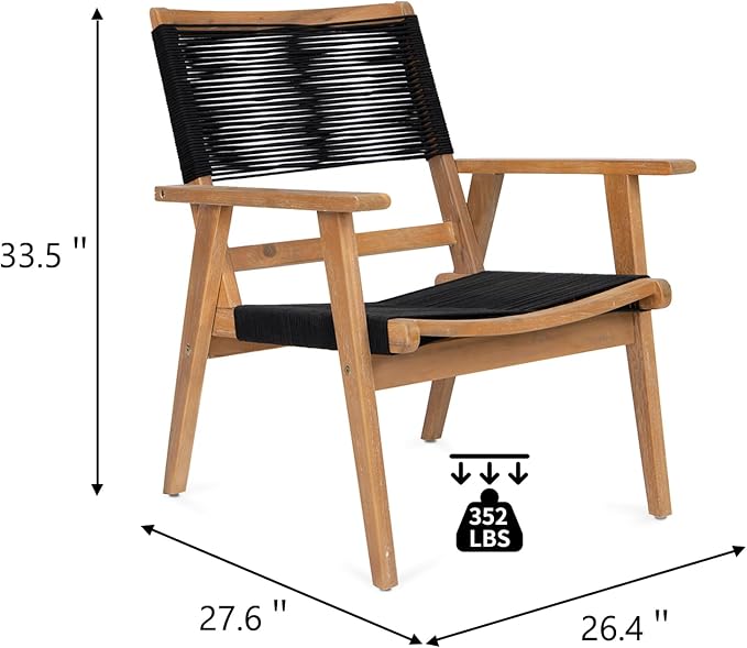 Outdoor Patio Chairs Set of 2 Black Rope Furniture Chairs 2-Person Outdoor - Image 2