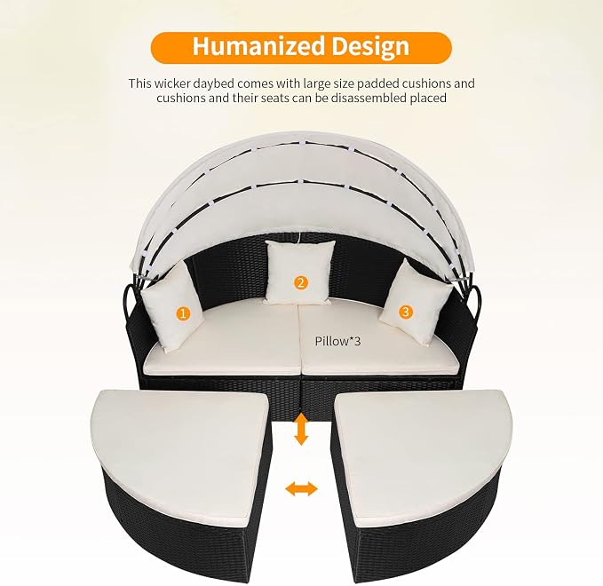 Outdoor Round Daybed Wicker Patio Furniture Outdoor Furniture - Image 5