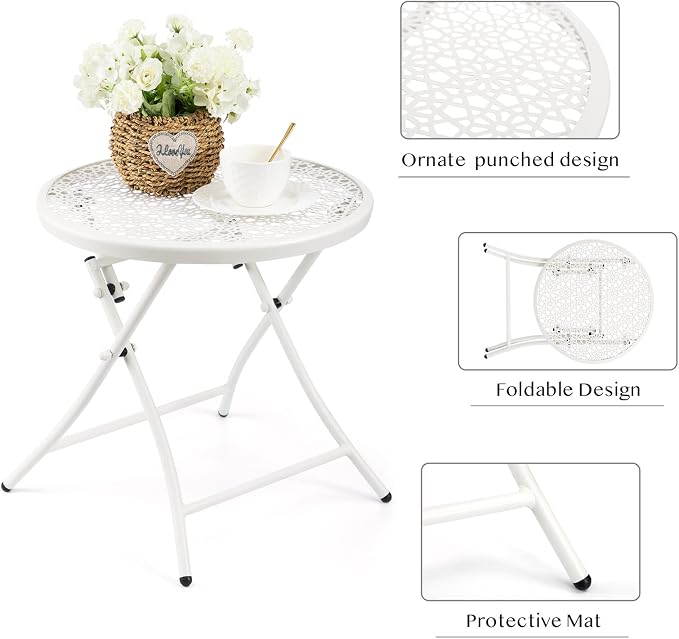 TeoKJ Folding Outdoor Side Tables, Anti Rust Small Patio Table Round Metal - Image 7