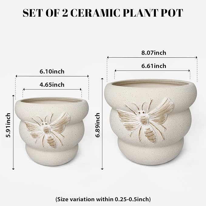 Terracotta Pots with Drainage Holes Bee Decor, Ceramic Pots - Image 6