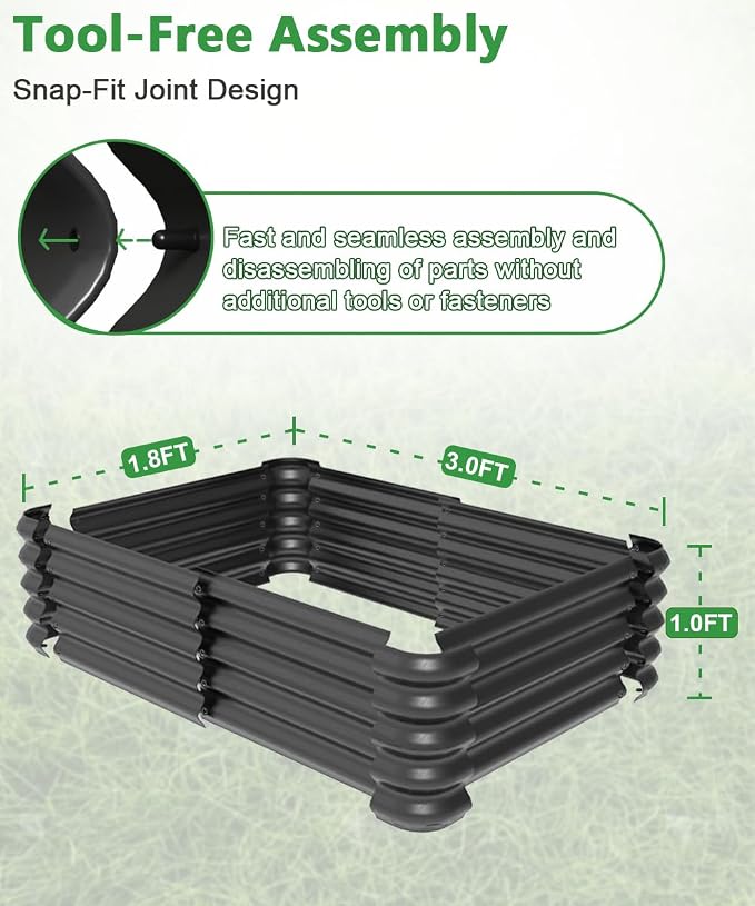 3.0x1.8x1.0ft Raised Garden Bed Kit, Rustproof PP Material Garden Box, Flower - Image 2