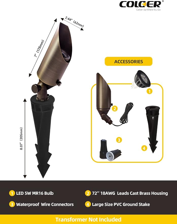 COLOER Brass Landscape Spotlights, 6 Pack Spotlight Fixture Outdoor - Image 4
