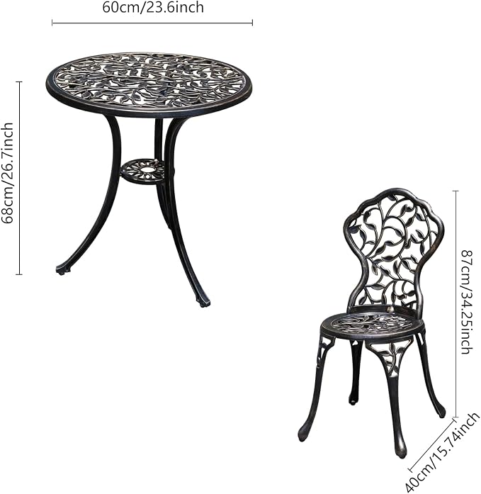 JARDIN DE CENTENNIAL Patio Bistro Set.Rust-Resistant Cast Aluminum Bistro Table - Image 6