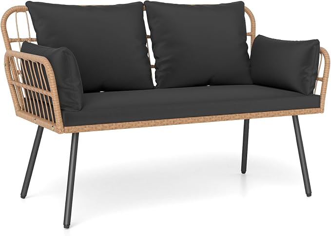 Tangkula Patio Wicker Loveseat, Outdoor Rattan 2-Seat Cushioned Sofa by TANGKULA
