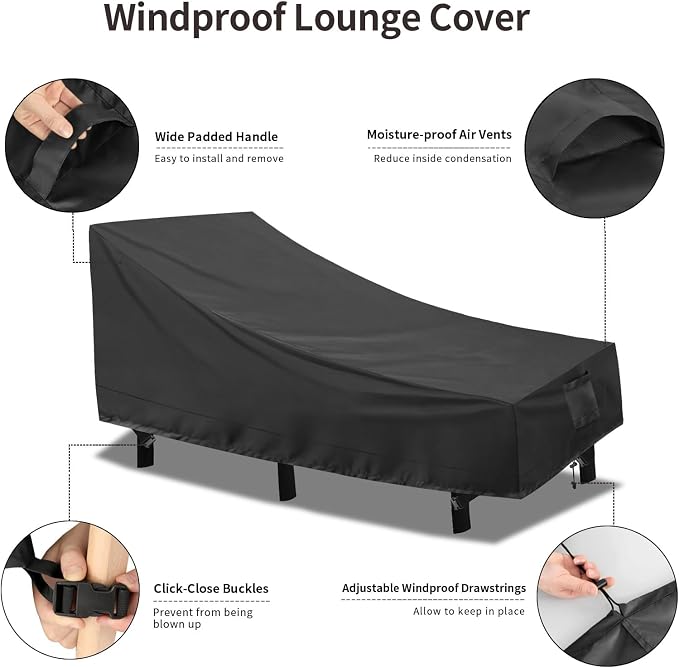 PureFit Outdoor Chaise Lounge Cover, Lounge Chair Covers Waterproof Patio - Image 5