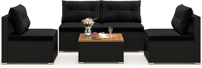 Tangkula 5 Piece Rattan Sofa Set, Outdoor Wicker Furniture Set w/Seat & Back by TANGKULA