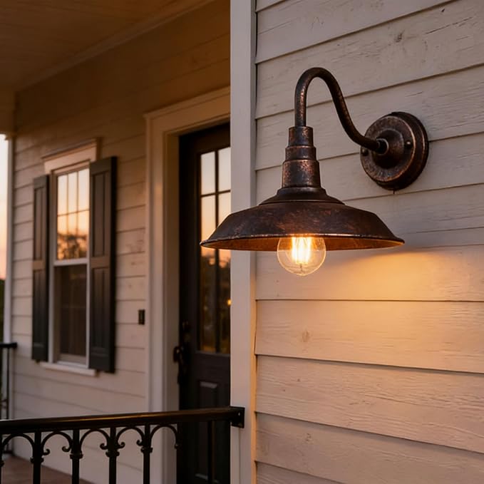 2-Pack Outdoor Gooseneck Barn Light 10" Retro Exterior Wall Light Iron Art Dome - Image 4