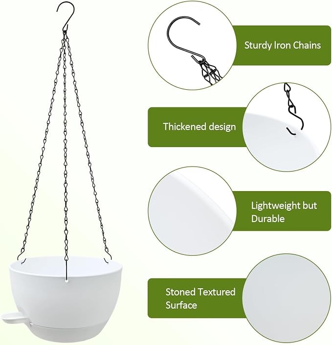 WOUSIWER Self Watering Hanging Planters, 2 Pack 10'' Plastic Pots - Image 5