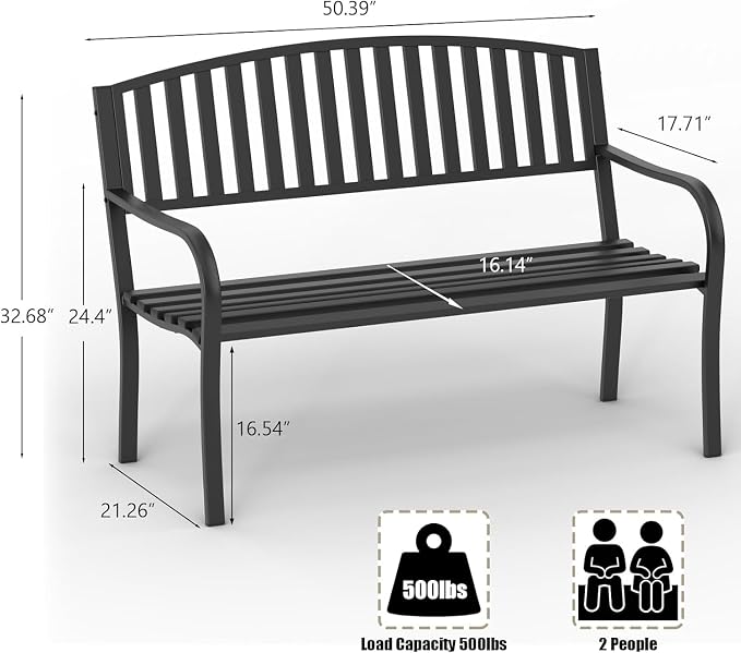 On Shine 50'' Outdoor Bench Weatherproof, Cast Iron All Metal Frame Garden Bench - Image 3