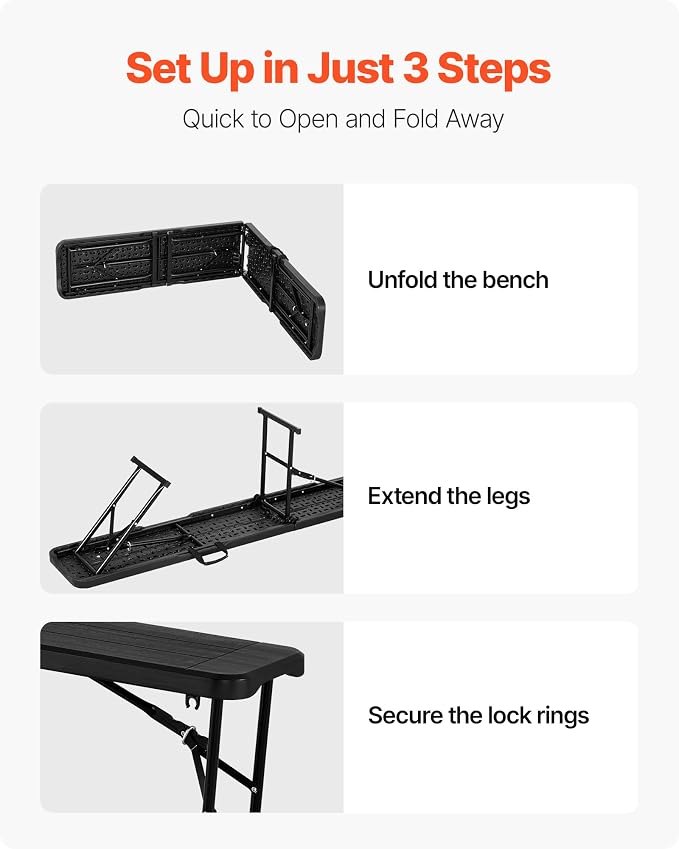 VEVOR Plastic Folding Bench, 6 ft Portable Bench - Image 6