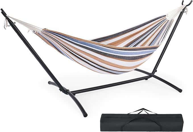 DUMOS Double Hammock with Space Saving Stand, Heavy Duty Steel Frame, Portable by DumosLifestyle
