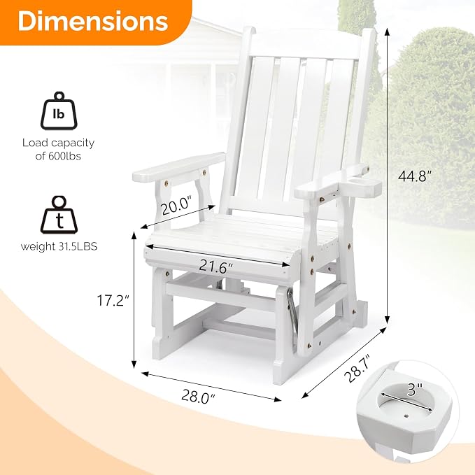 VINGLI Outdoor Glider Chair Wood Patio Glider - Image 3