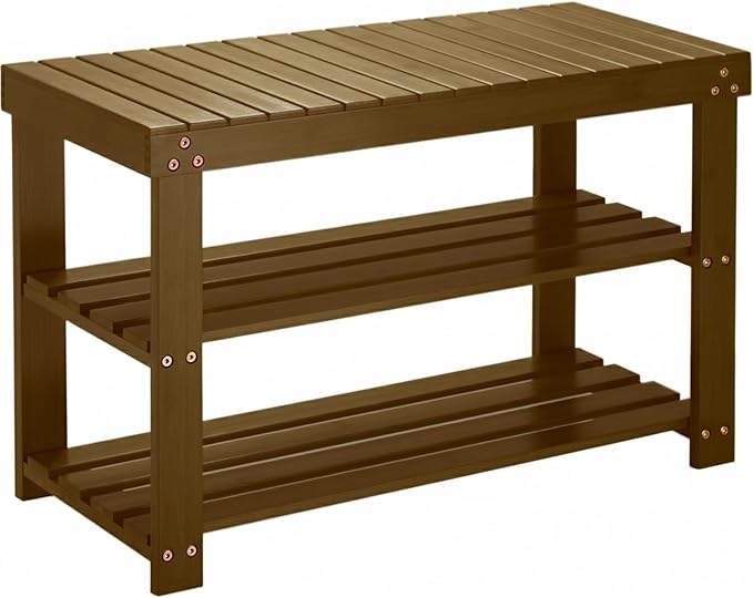 Pipishell Bamboo Shoe Rack Bench, 3 Tier Sturdy Shoe Bench, Storage Shoe by Pipishell