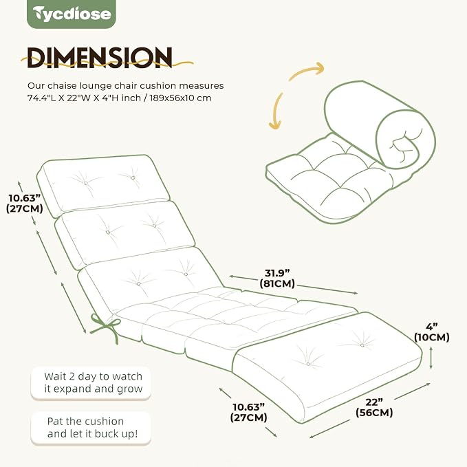 All Weather Chaise Lounge Cushions Outdoor Lounge Chair Cushion, Waterproof - Image 2