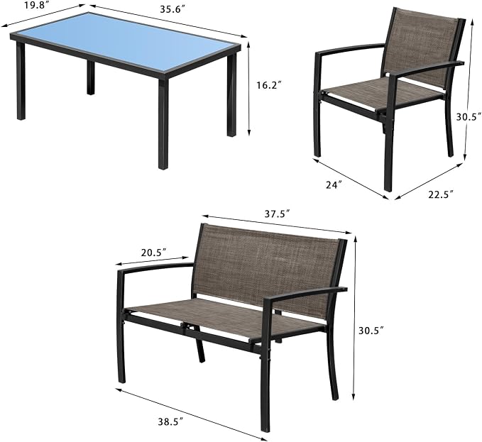 Devoko 4 Pieces Patio Furniture Set Outdoor Garden Patio Conversation Sets - Image 6