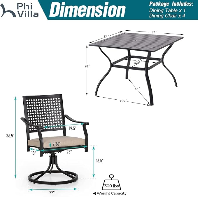 PHI VILLA 5 Pieces Outdoor Dining Set - Image 9