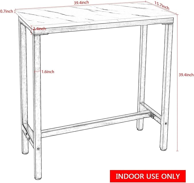 Mr IRONSTONE 39.4" Bar Table White Marble Industrial Pub Dining Height Table - Image 3