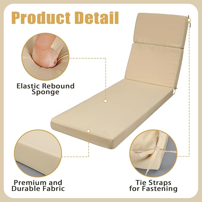 2 Pcs Indoor Outdoor Chaise Lounge Cushions Sponge Bench Outdoor Furniture - Image 2